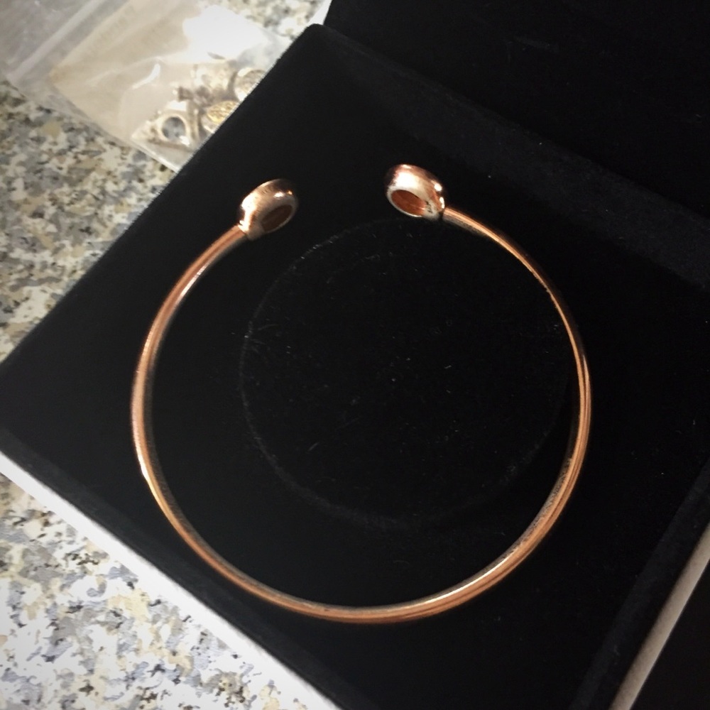 EUC PANDORA ROSE GOLD CUFF WITH DIAMOND ACCENTS - Picture 5 of 8